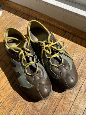 SOLD Merrell Brown/Olive Sneakers with Yellow Accents